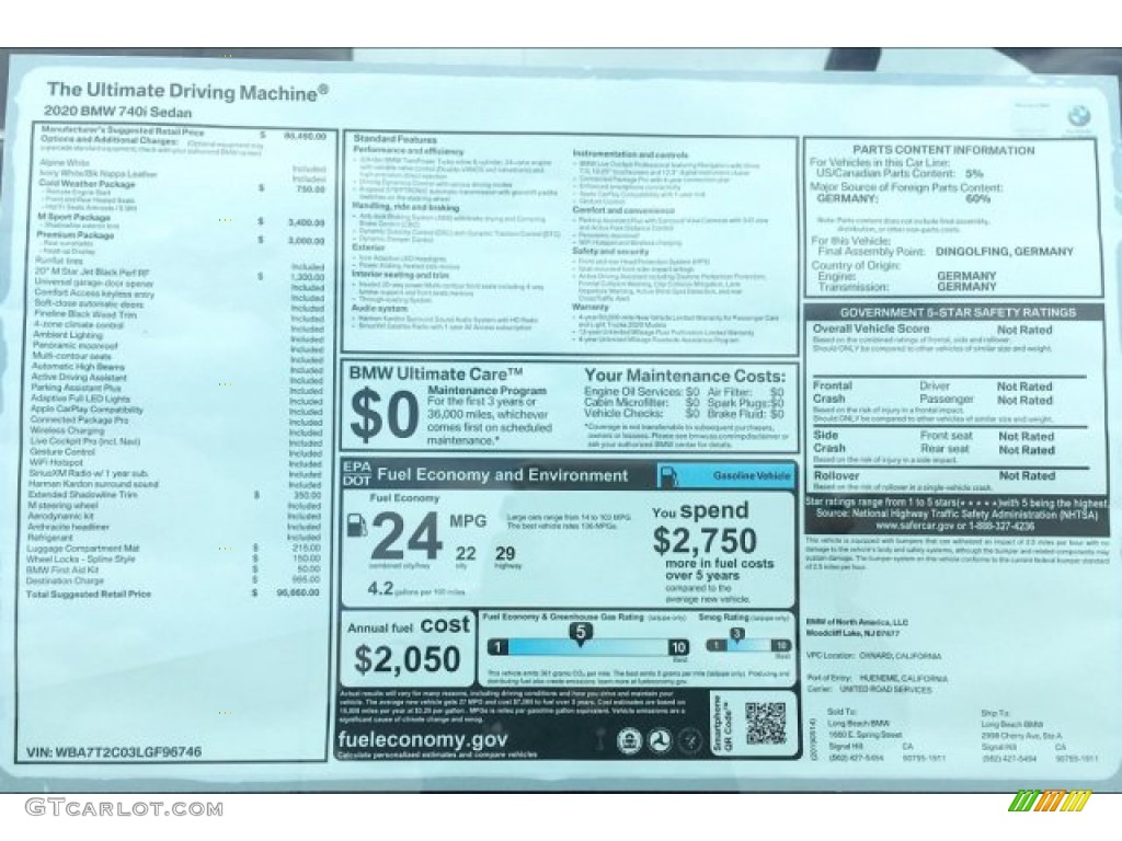 2020 7 Series 740i Sedan - Alpine White / Ivory White/Black photo #11