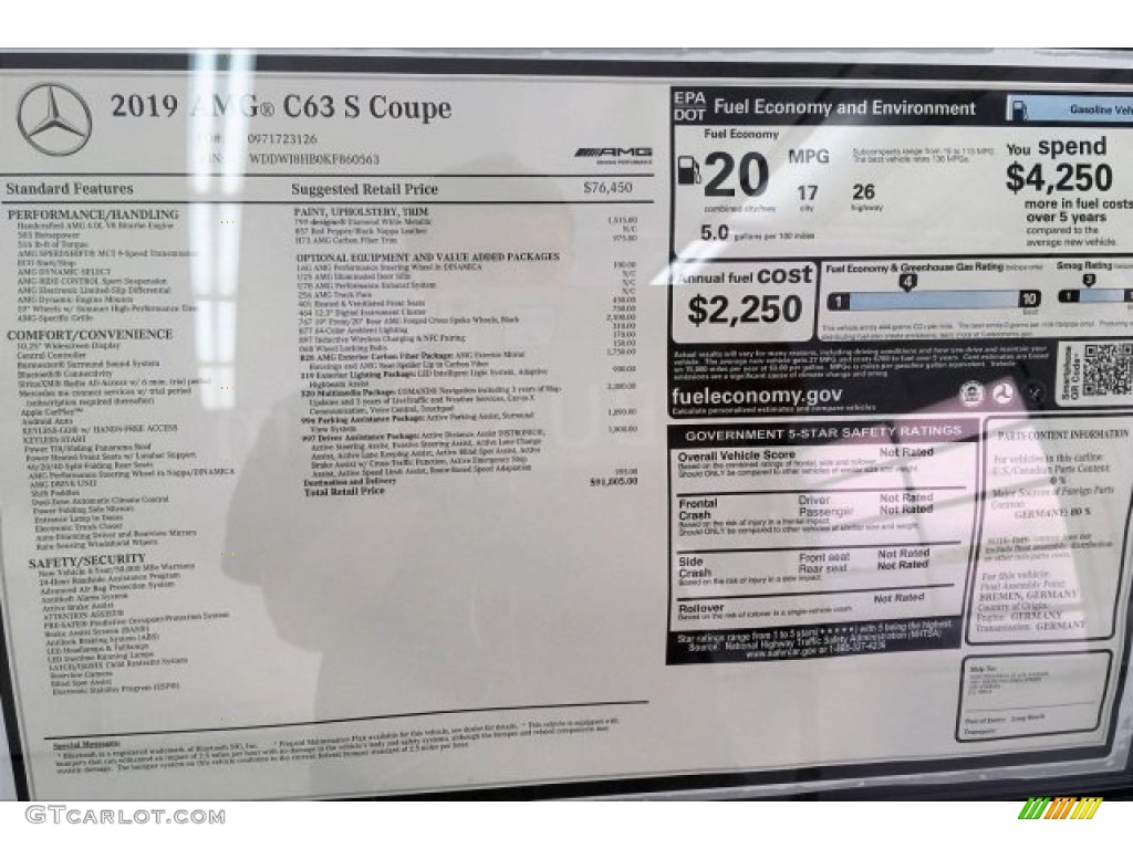 2019 Mercedes-Benz C AMG 63 S Coupe Window Sticker Photo #133545511