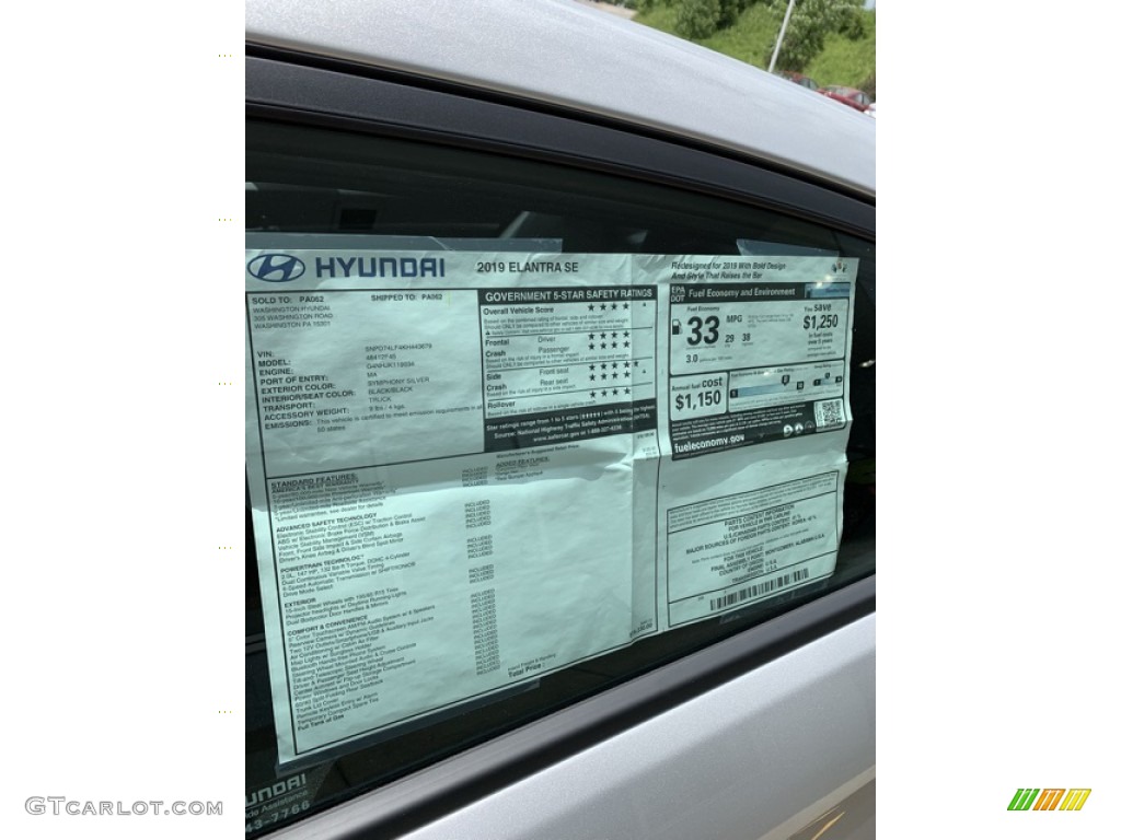 2019 Elantra SE - Symphony Silver / Black photo #16