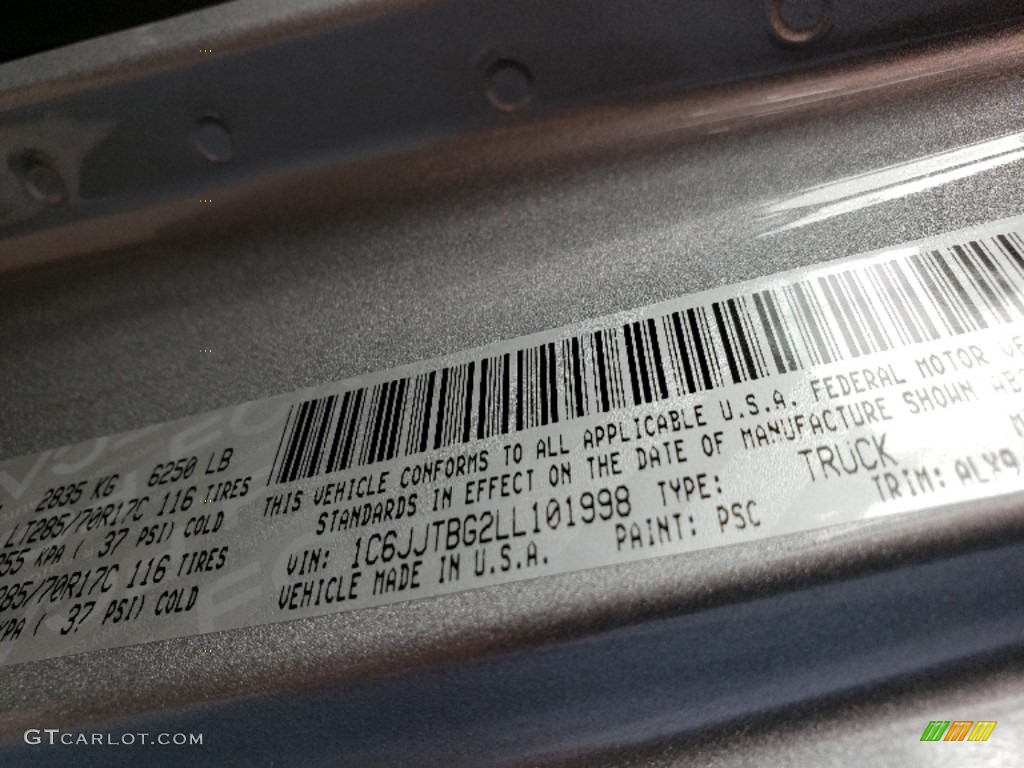 2020 Gladiator Color Code PSC for Billet Silver Metallic Photo #133576177