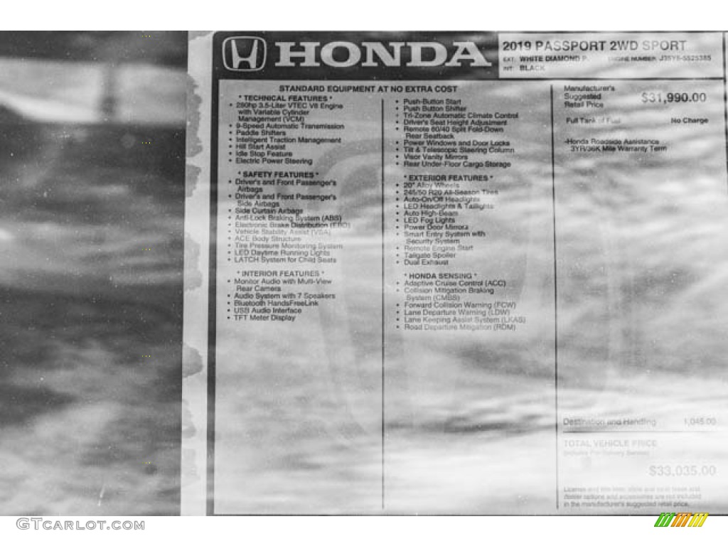2019 Honda Passport Sport Window Sticker Photos