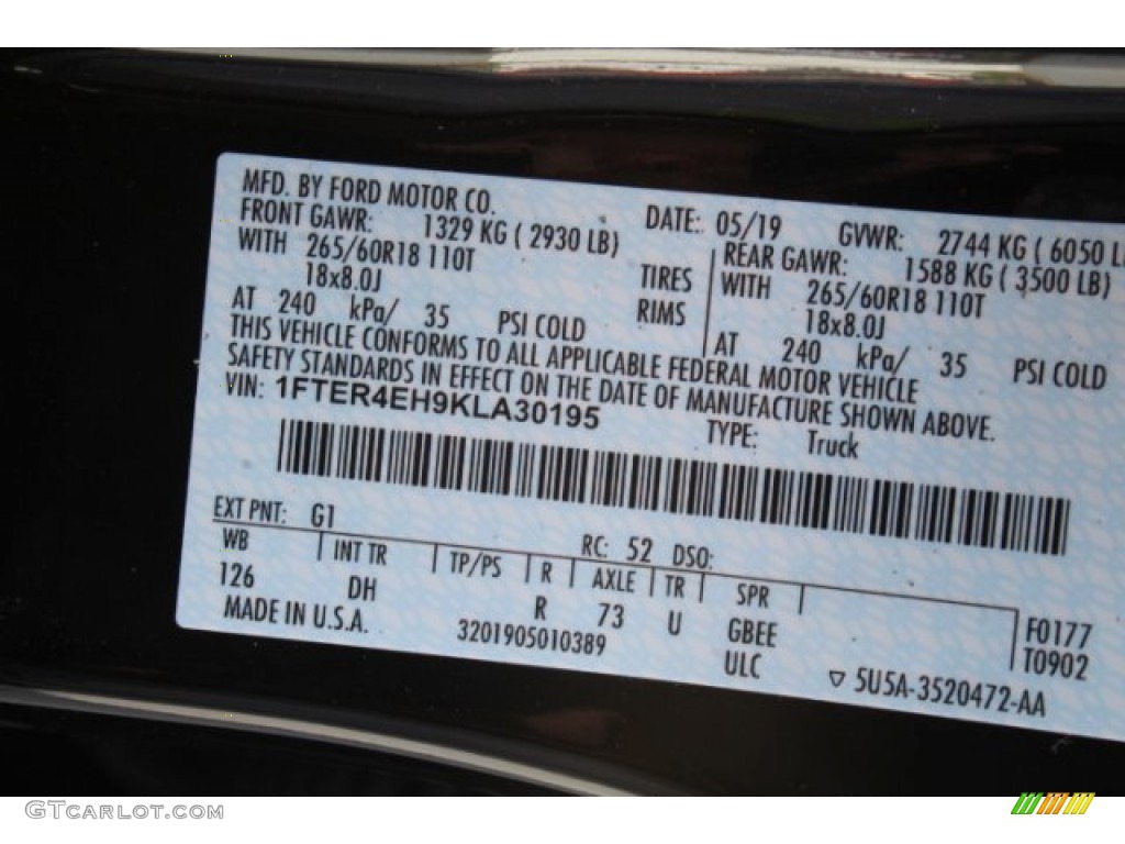 2019 Ford Ranger Lariat SuperCrew Color Code Photos