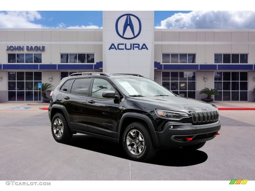 2019 Cherokee Trailhawk 4x4 - Diamond Black Crystal Pearl / Black photo #1