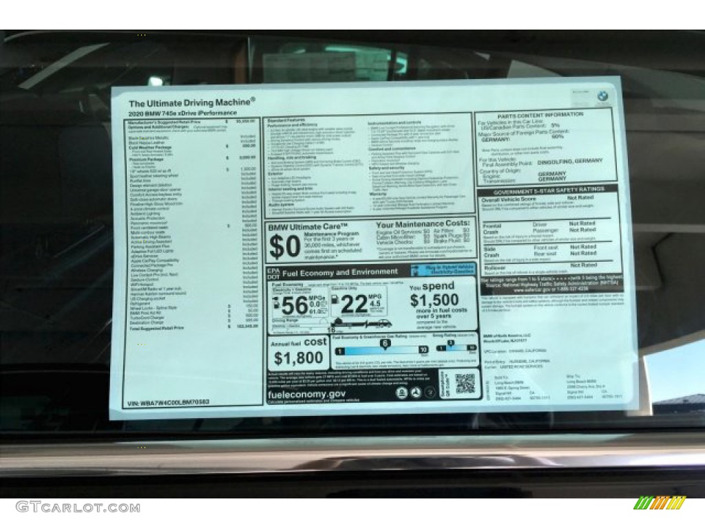 2020 BMW 7 Series 745e xDrive iPerformance Sedan Window Sticker Photo #133617638