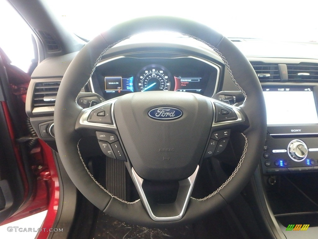 2019 Ford Fusion V6 Sport AWD Ebony Steering Wheel Photo #133628716