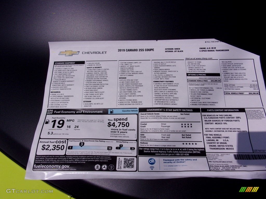 2019 Camaro SS Coupe - Shock (Light Green) / Jet Black photo #13