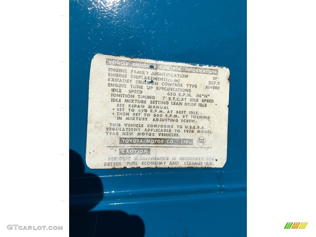 1975 Toyota Land Cruiser FJ40 Info Tag Photo #133644481