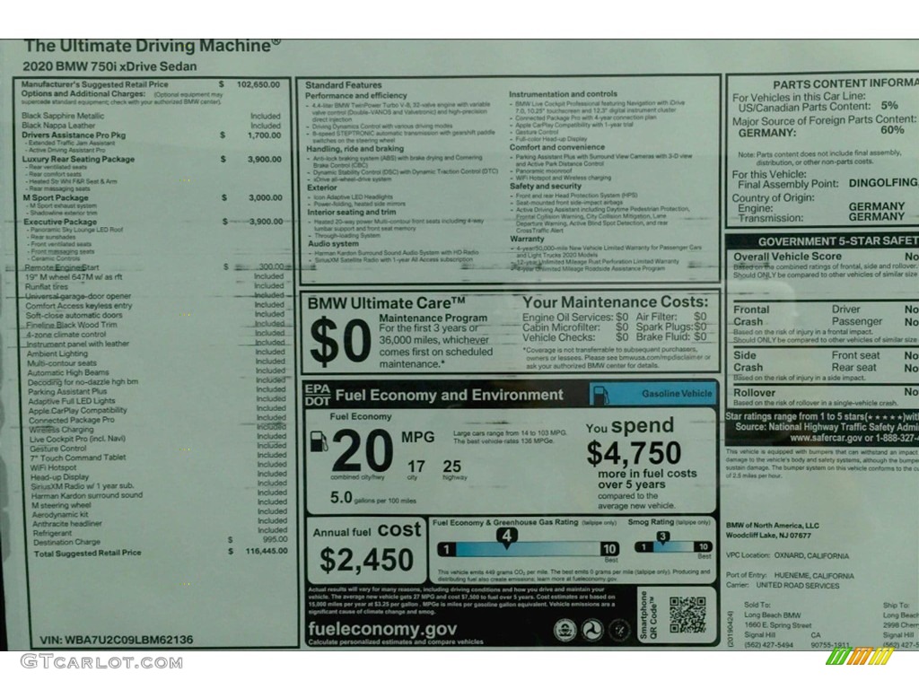 2020 7 Series 750i xDrive Sedan - Black Sapphire Metallic / Black photo #11