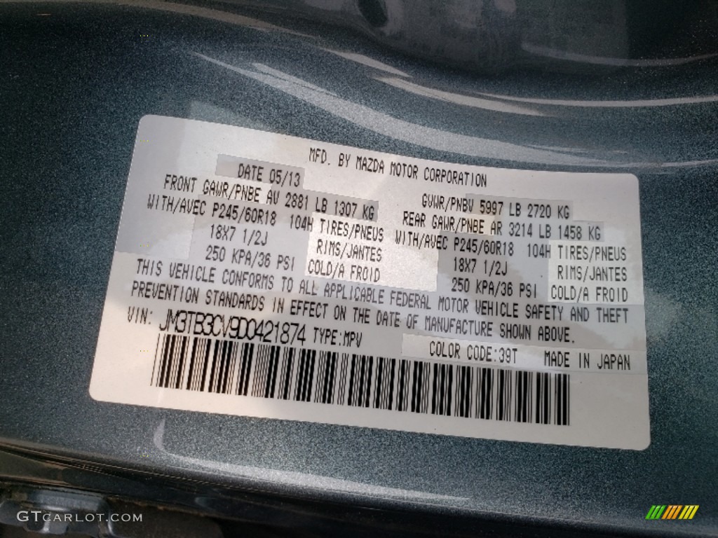 2013 CX-9 Touring AWD - Dolphin Gray Mica / Black photo #26