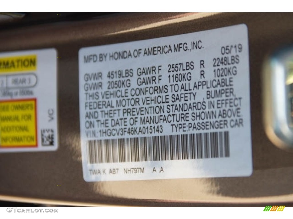 2019 Honda Accord EX Hybrid Sedan Color Code Photos