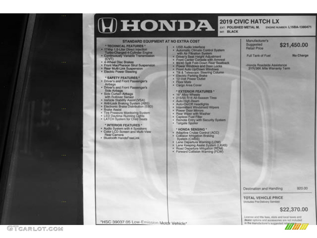 2019 Honda Civic LX Hatchback Window Sticker Photos