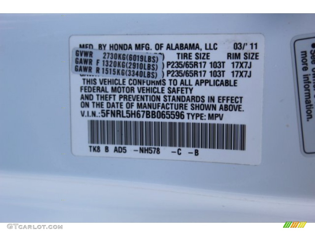 2011 Odyssey EX-L - Taffeta White / Gray photo #27
