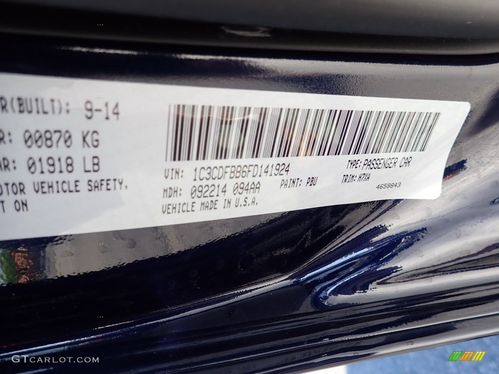 2015 Dart SXT - True Blue Pearl / Black/Light Tungsten Accent Stitching photo #28