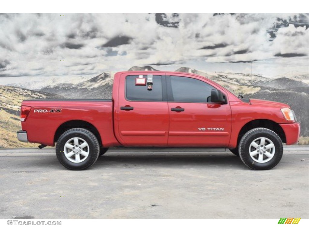 2010 Titan SE Crew Cab 4x4 - Red Alert / Charcoal photo #2