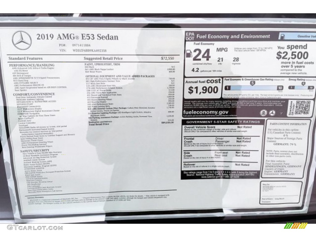 2019 Mercedes-Benz E 53 AMG 4Matic Sedan Window Sticker Photo #133675950