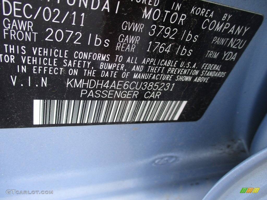2012 Elantra GLS - Blue Sky Metallic / Beige photo #19