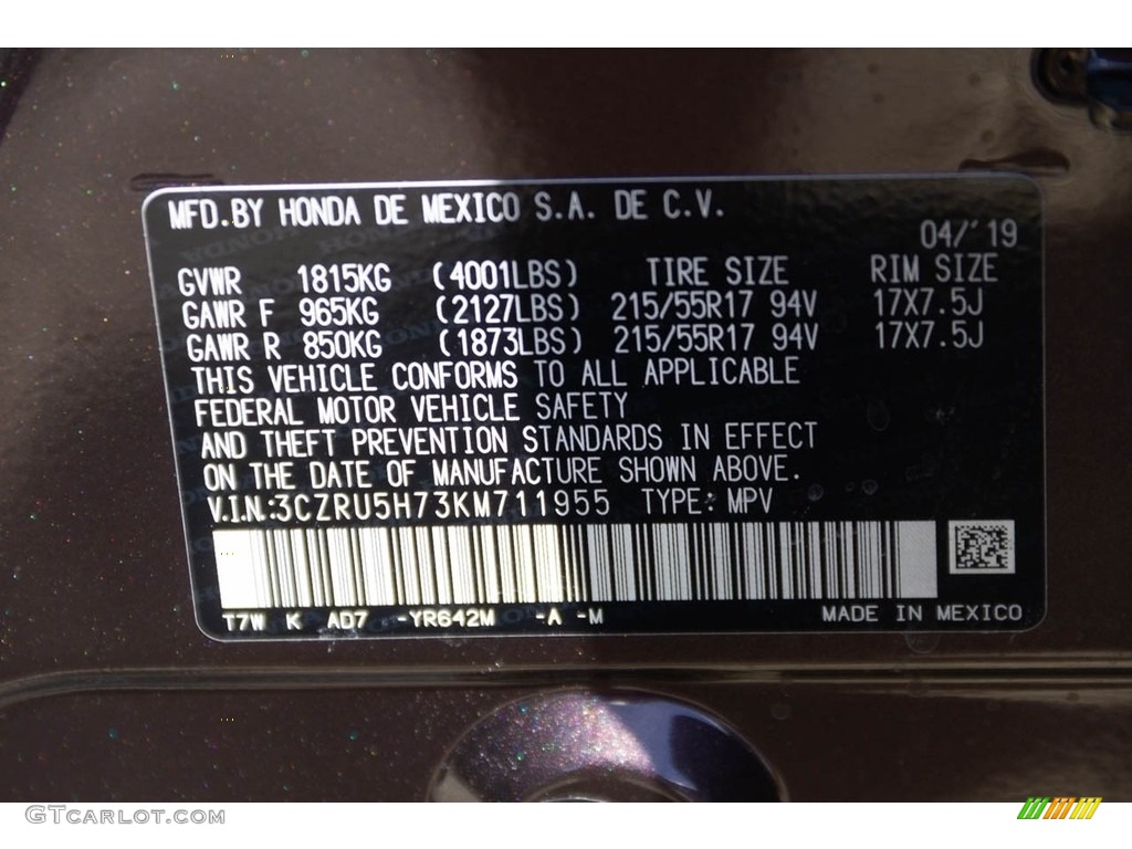 2019 Honda HR-V EX-L Color Code Photos