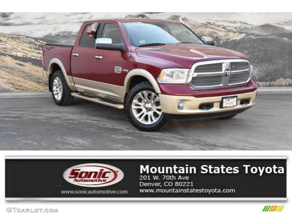 2013 1500 Laramie Longhorn Crew Cab 4x4 - Deep Cherry Red Pearl / Canyon Brown/Light Frost Beige photo #1