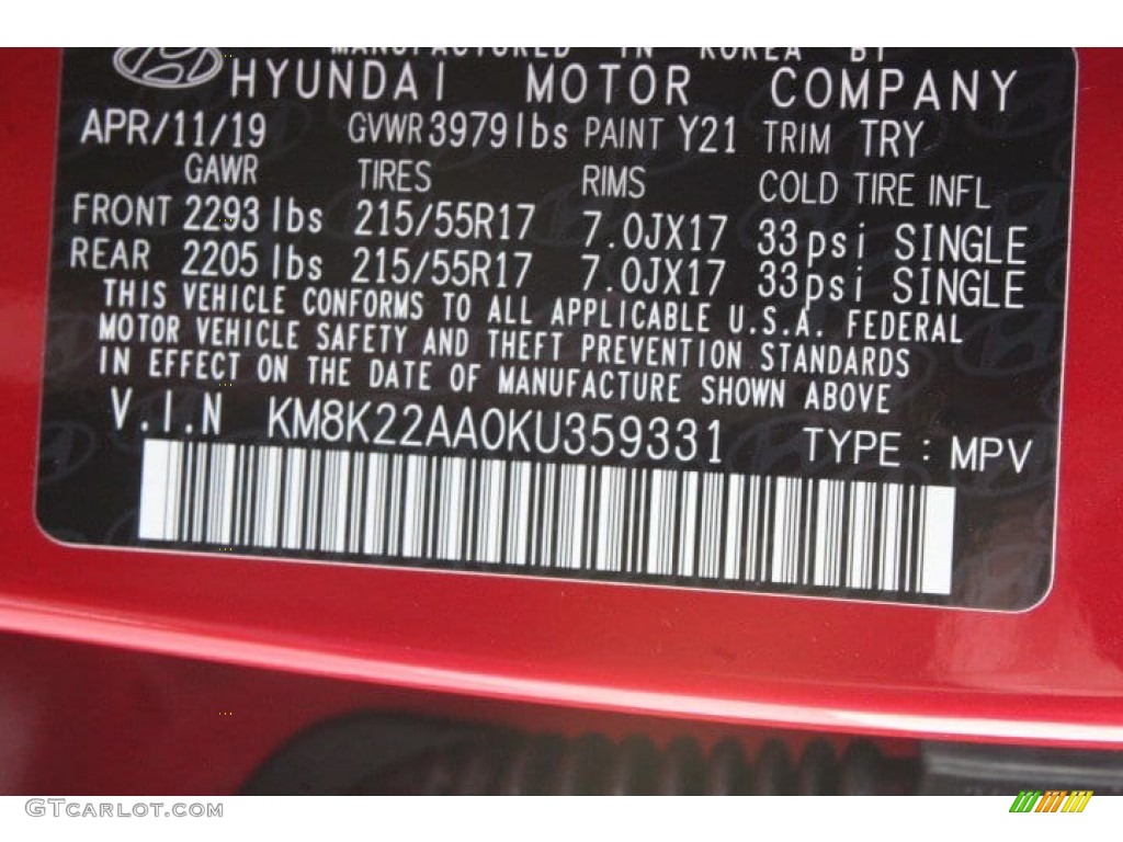 2019 Kona Color Code Y21 for Pulse Red Photo #133720529