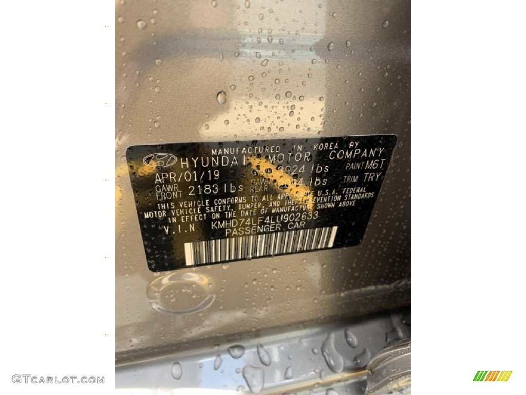 2020 Elantra Color Code M6T for Fluid Metal Photo #133726433