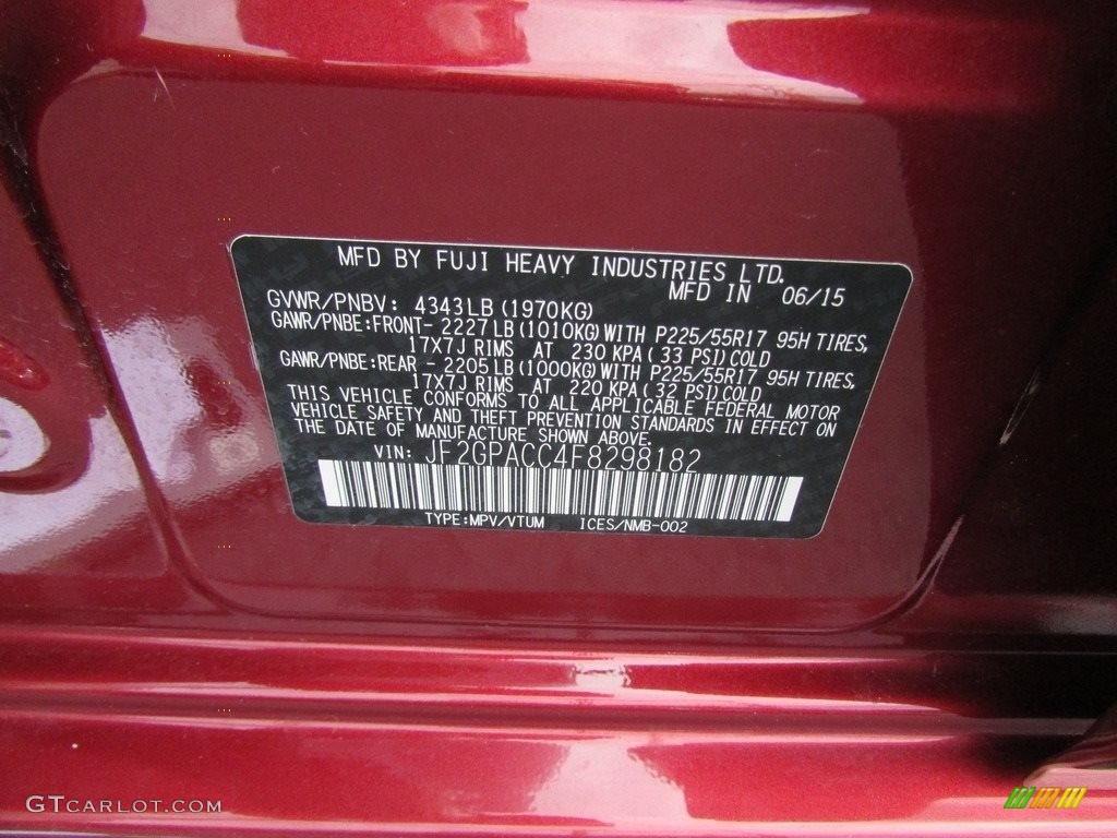 2015 XV Crosstrek 2.0i Premium - Venetian Red Pearl / Ivory photo #29