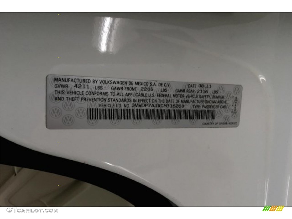 2012 Jetta SE Sedan - Candy White / Cornsilk Beige photo #18