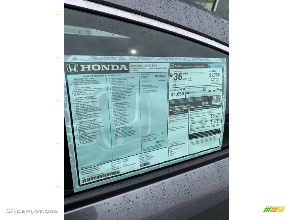 2019 Honda Civic EX-L Sedan Window Sticker Photo #133738762