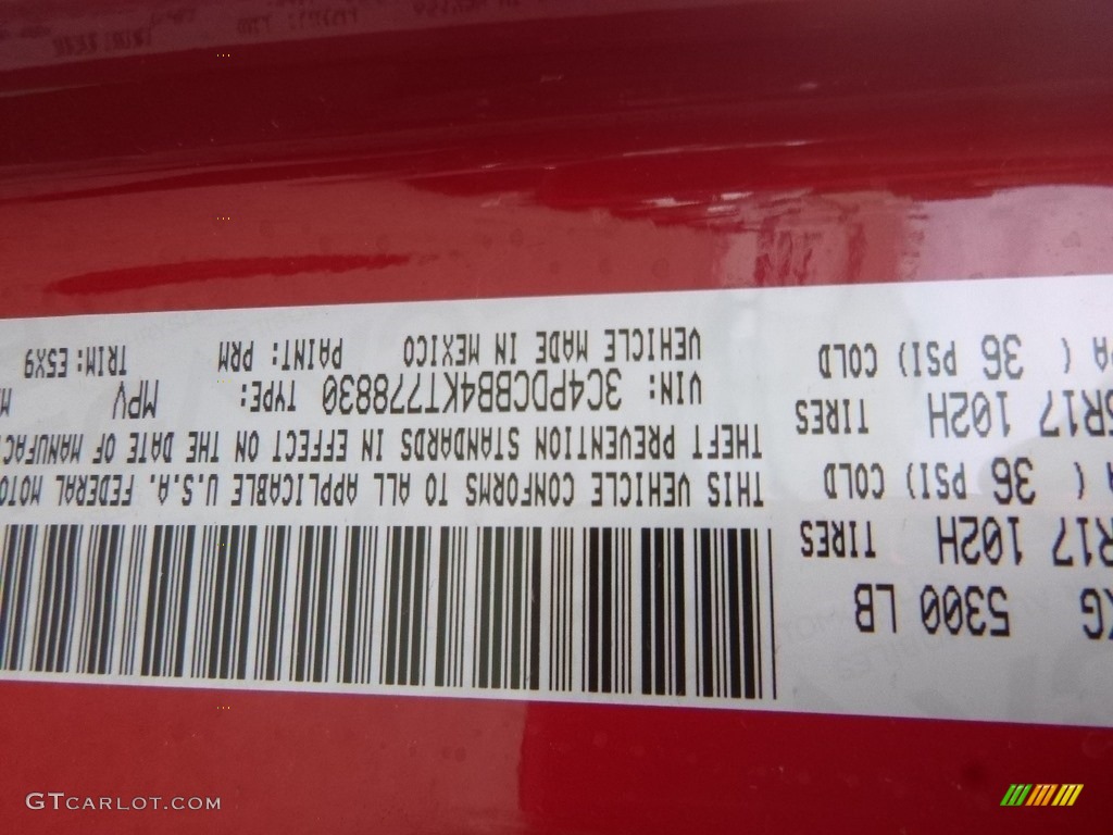 2019 Journey Color Code PRM for Redline 2 Coat Pearl Photo #133776300