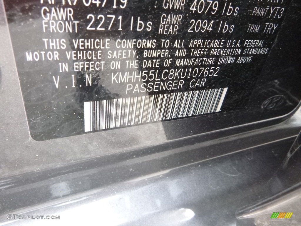 2019 Elantra GT Color Code YT3 for Summit Gray Photo #133776522