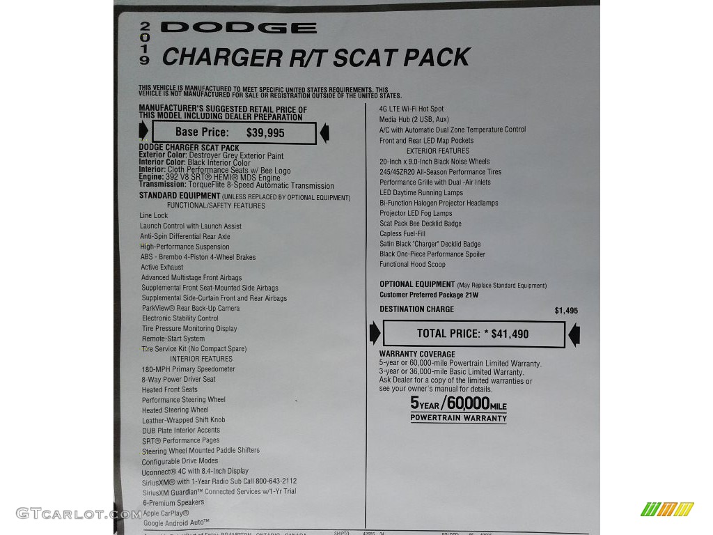 2019 Charger R/T Scat Pack - Destroyer Gray / Black photo #35
