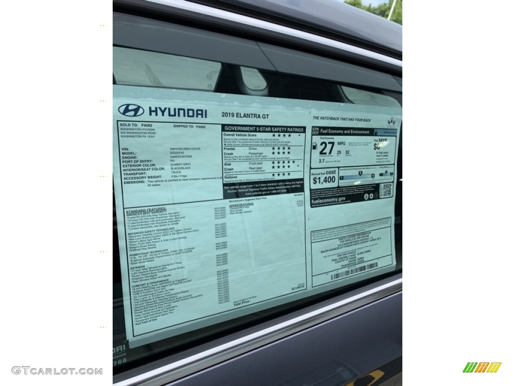 2019 Hyundai Elantra GT Standard Elantra GT Model Window Sticker Photos