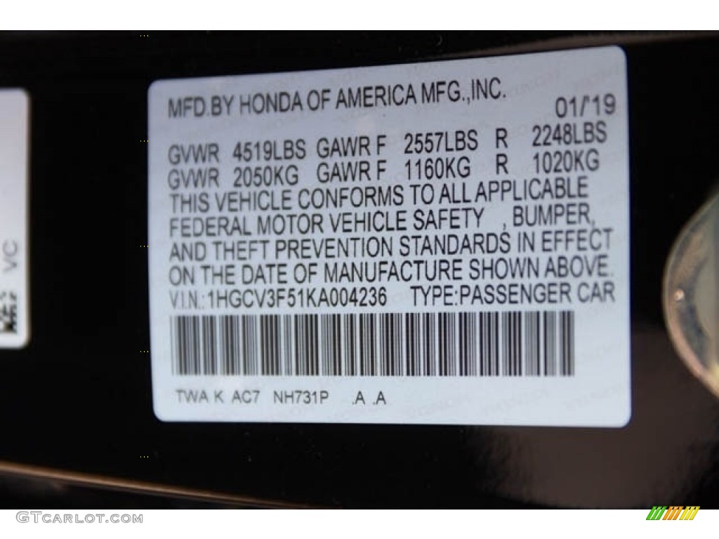 2019 Accord Color Code NH731P for Crystal Black Pearl Photo #133797977