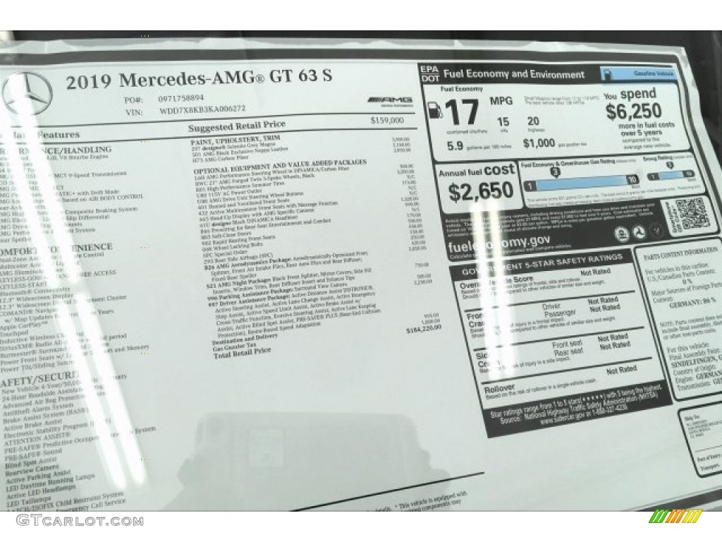 2019 Mercedes-Benz AMG GT 63 S Window Sticker Photo #133818149