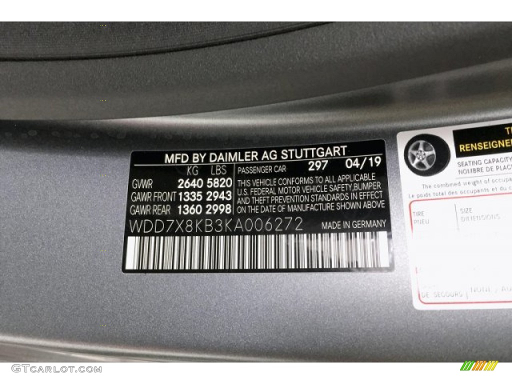 2019 AMG GT Color Code 297 for designo Selenite Grey Magno (Matte) Photo #133818413