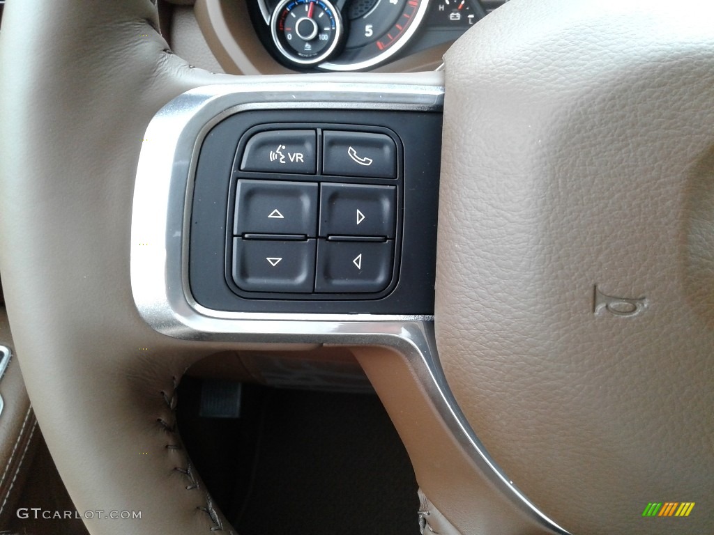 2019 Ram 3500 Laramie Crew Cab 4x4 Mountain Brown/Light Frost Beige Steering Wheel Photo #133826339