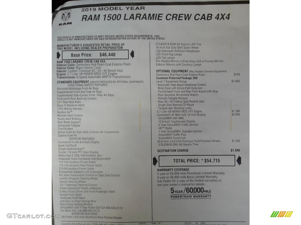 2019 Ram 1500 Laramie Crew Cab 4x4 Window Sticker Photos