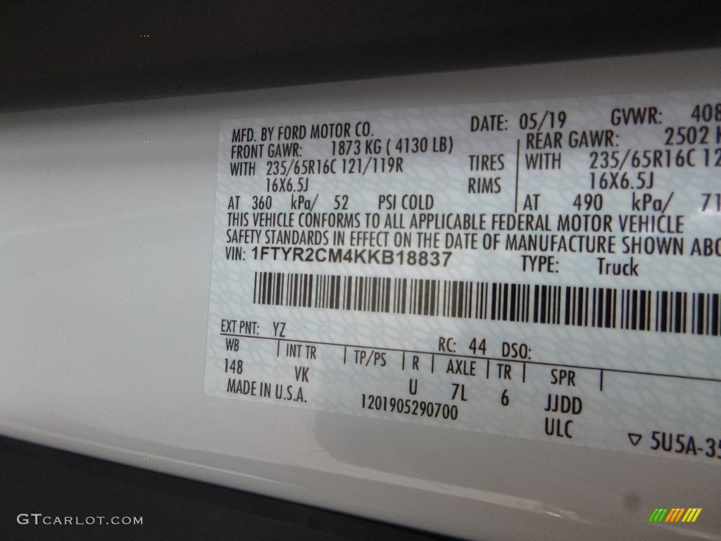 2019 Transit Van 250 MR Long - Oxford White / Pewter photo #13