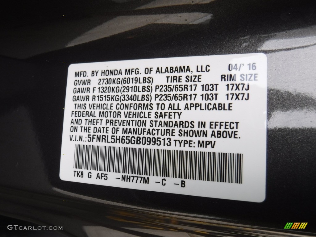 2016 Odyssey EX-L - Smoky Topaz Metallic / Truffle photo #31