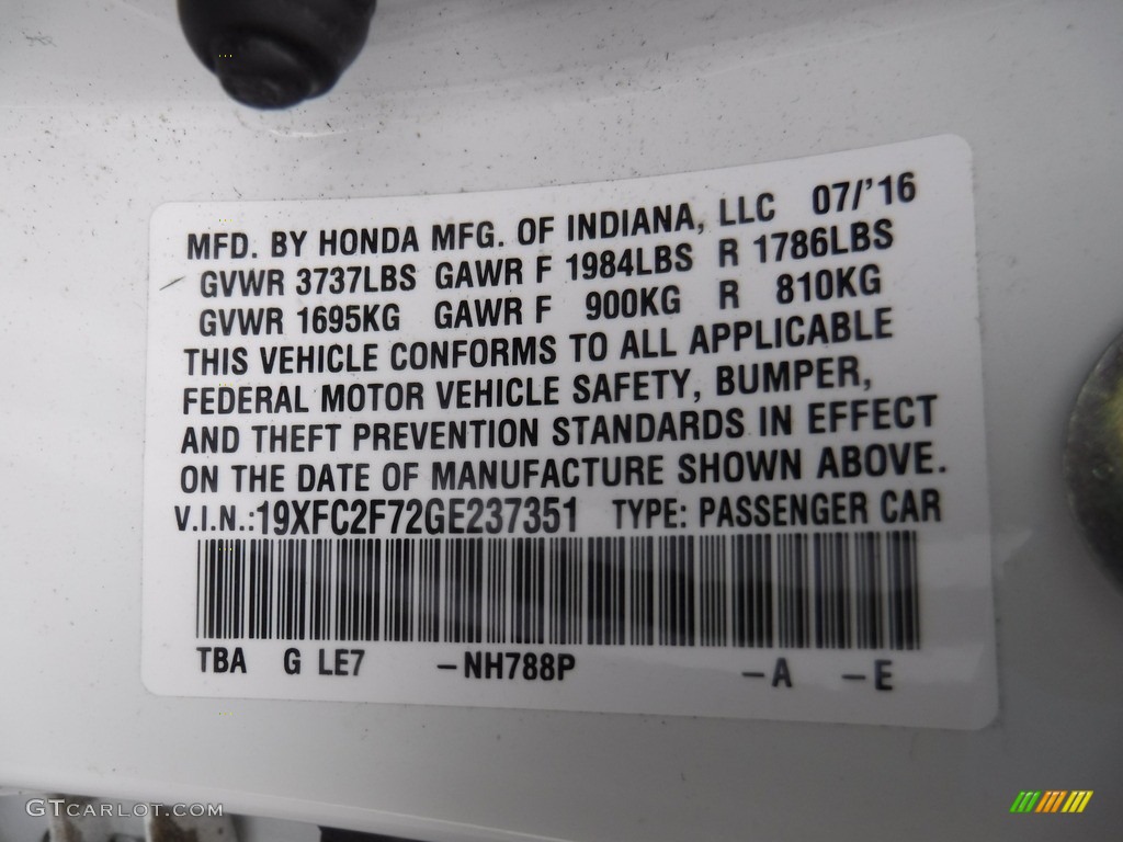 2016 Civic EX Sedan - White Orchid Pearl / Black photo #26