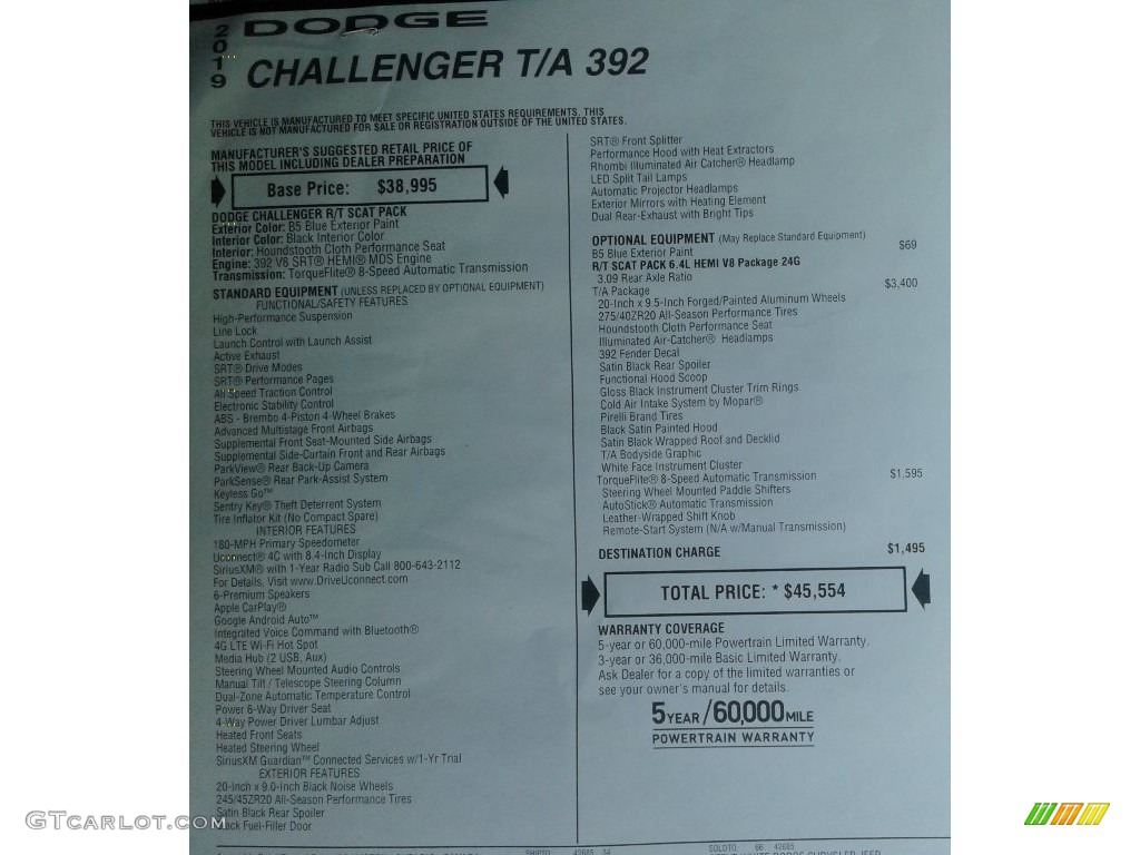2019 Challenger T/A 392 - B5 Blue Pearl / Black photo #36