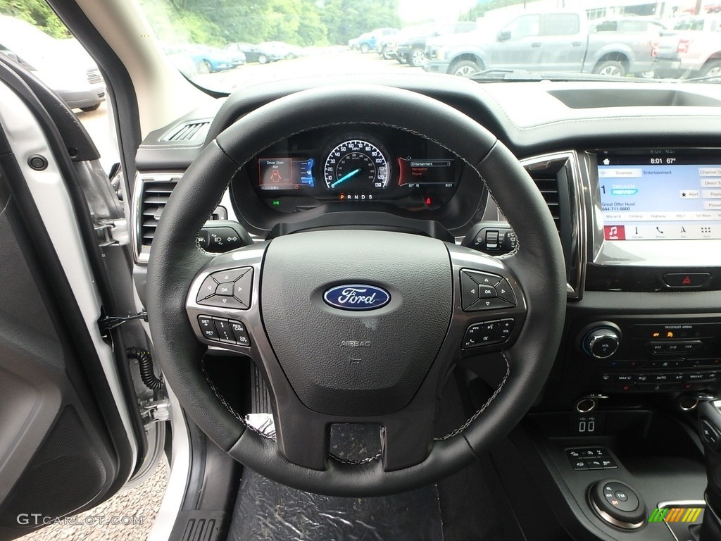 2019 Ford Ranger Lariat SuperCrew 4x4 Ebony Steering Wheel Photo #133917935
