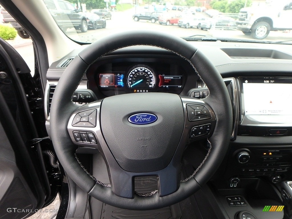 2019 Ford Ranger Lariat SuperCrew 4x4 Ebony Steering Wheel Photo #133921965