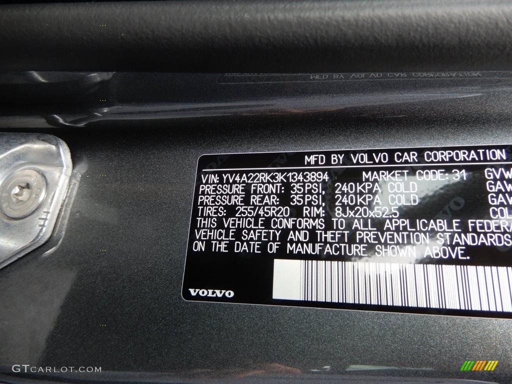2019 XC60 T6 AWD Momentum - Osmium Grey Metallic / Charcoal photo #11
