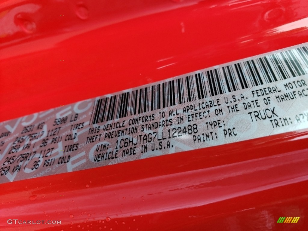 2020 Gladiator Color Code PRC for Firecracker Red Photo #133926798