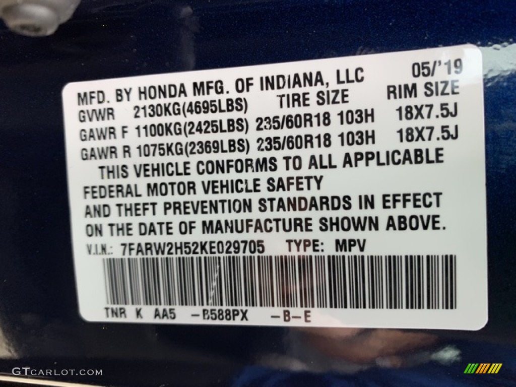 2019 CR-V EX AWD - Obsidian Blue Pearl / Gray photo #9