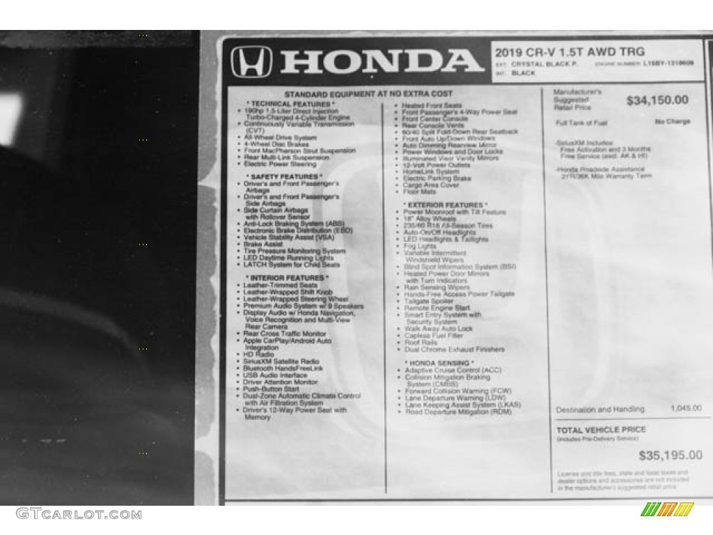 2019 Honda CR-V Touring AWD Window Sticker Photos