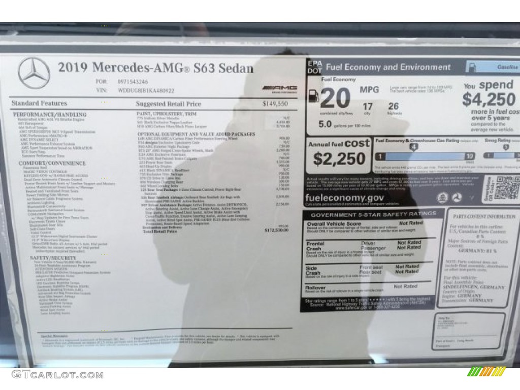 2019 Mercedes-Benz S AMG 63 4Matic Sedan Window Sticker Photo #133952173