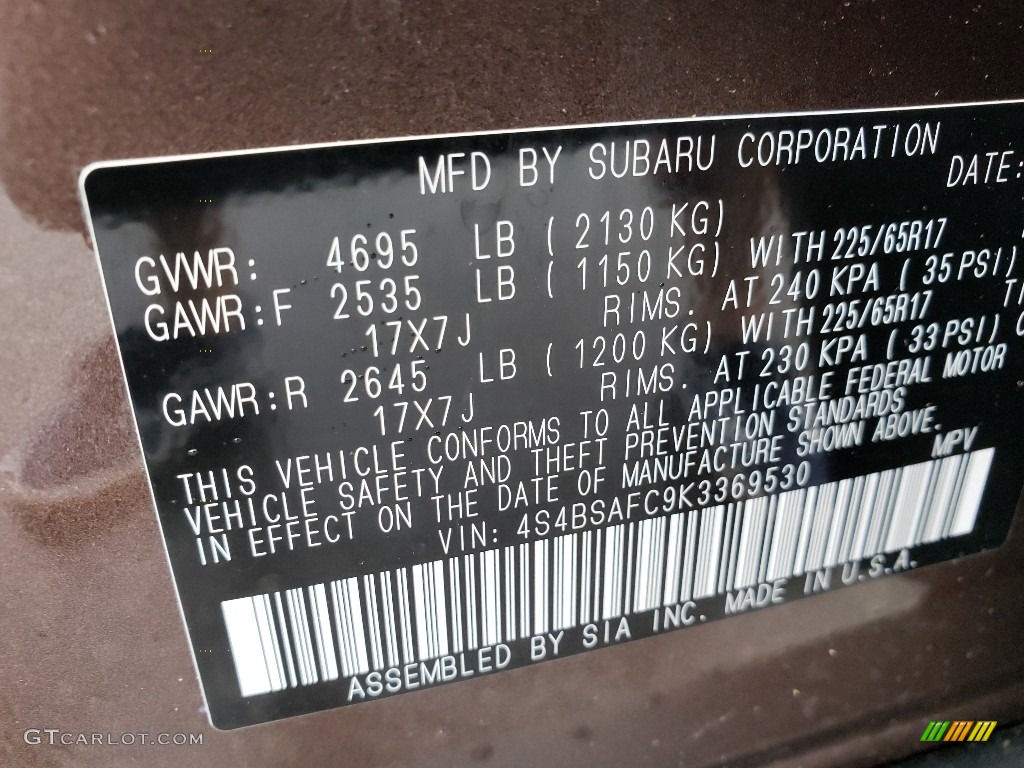 2019 Outback 2.5i Premium - Cinnamon Brown Pearl / Warm Ivory photo #9