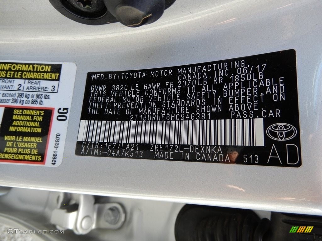 2017 Corolla L - Classic Silver Metalic / Black photo #16