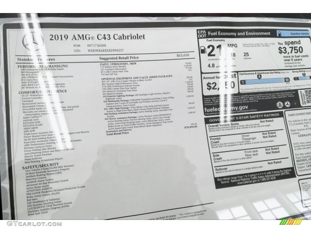 2019 Mercedes-Benz C 43 AMG 4Matic Cabriolet Window Sticker Photo #133974811